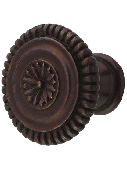 Intarsia Cabinet Knob - 1 5/16 inch Diameter in Dark Antique Bronze.